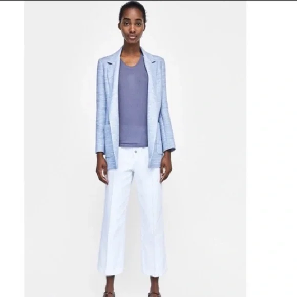 NWOT Zara texturized weave blazer light blue - Picture 2 of 7